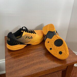 Mens FILA Volley Zone Pickleball Tennis Shoe Citrus/Black Mesh Sz10